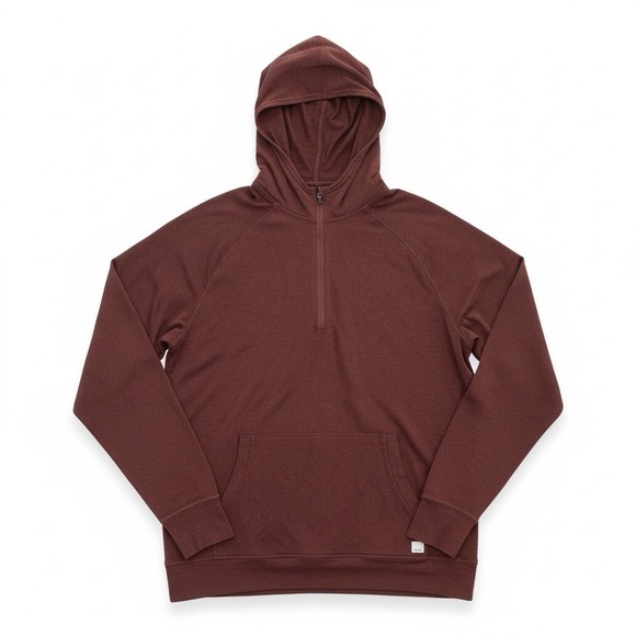 Vuori Ponto Performance Half Zip Hoodie Mens Medium Brown Long Sleeve Stretch